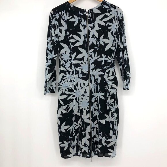 Whistles Silk Bodycon Long sleeve Black Blue Botanical floral Zipper back  Dress - Picture 5 of 16